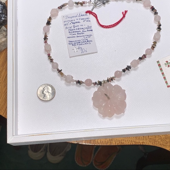 Handcrafted “Tropical Dreams” Pink Quartz Tourmaline & 925 Necklace & Earrings - Picture 3 of 14